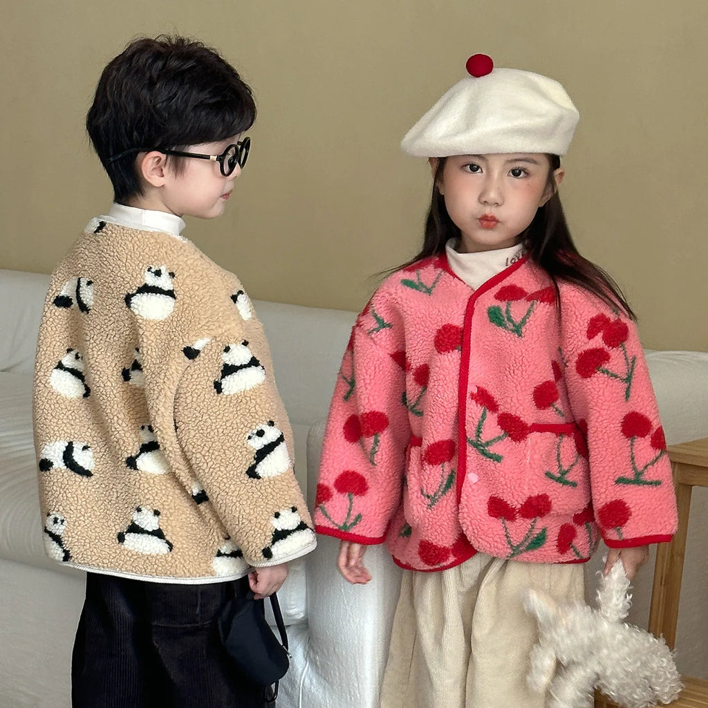 6978 Children's Lambswool Patterned Flower Coat Winter Boys