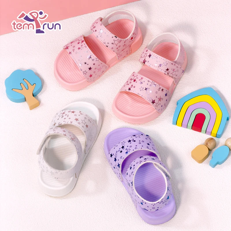 Girls' Shiny Star Outdoor Sandals Summer Printed Soft-Soled