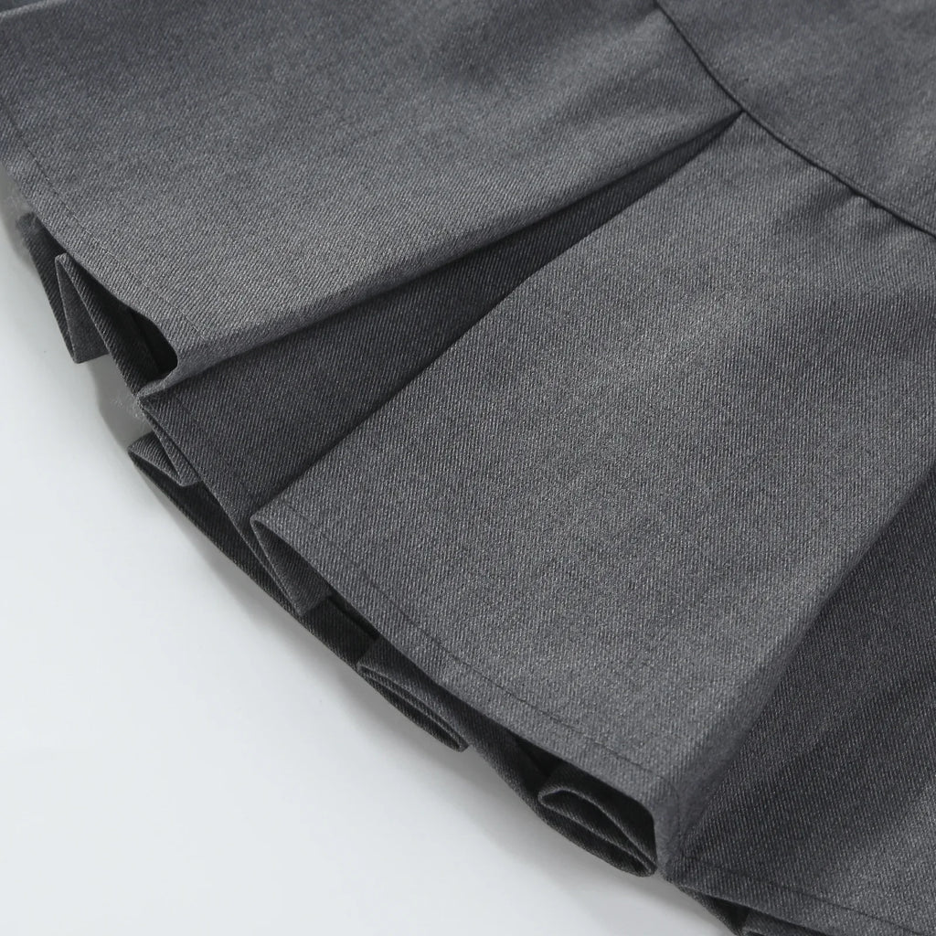 Girls' Pleated Skirt Grey Classic College Style Solid Mini S