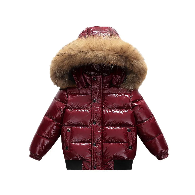 2-10Y Children's Genuine Down Jacket Kids Large Fur Collar T
