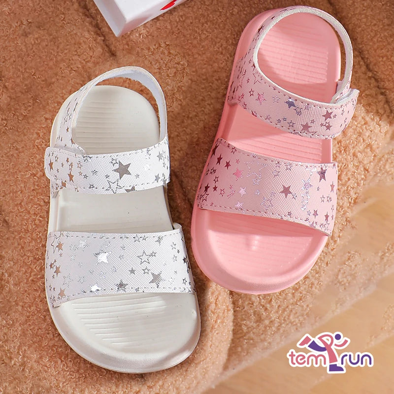 Girls' Shiny Star Outdoor Sandals Summer Printed Soft-Soled