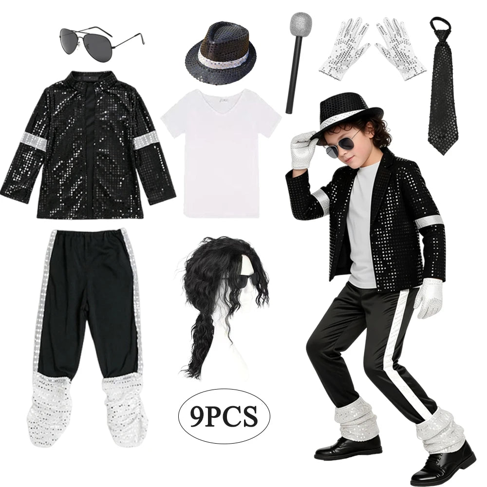 Boys Michael Pop Star Jackson Halloween Cosplay Costume Carn