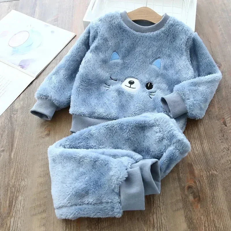 Children's Pajama Sets Bear Tops + Pants 2Pcs Kids Pajamas W