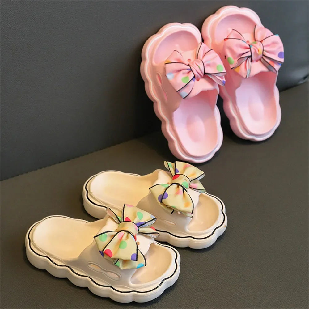 Kids Slippers Spring Autumn Girls Bow Wear Wear Non-slip Hom