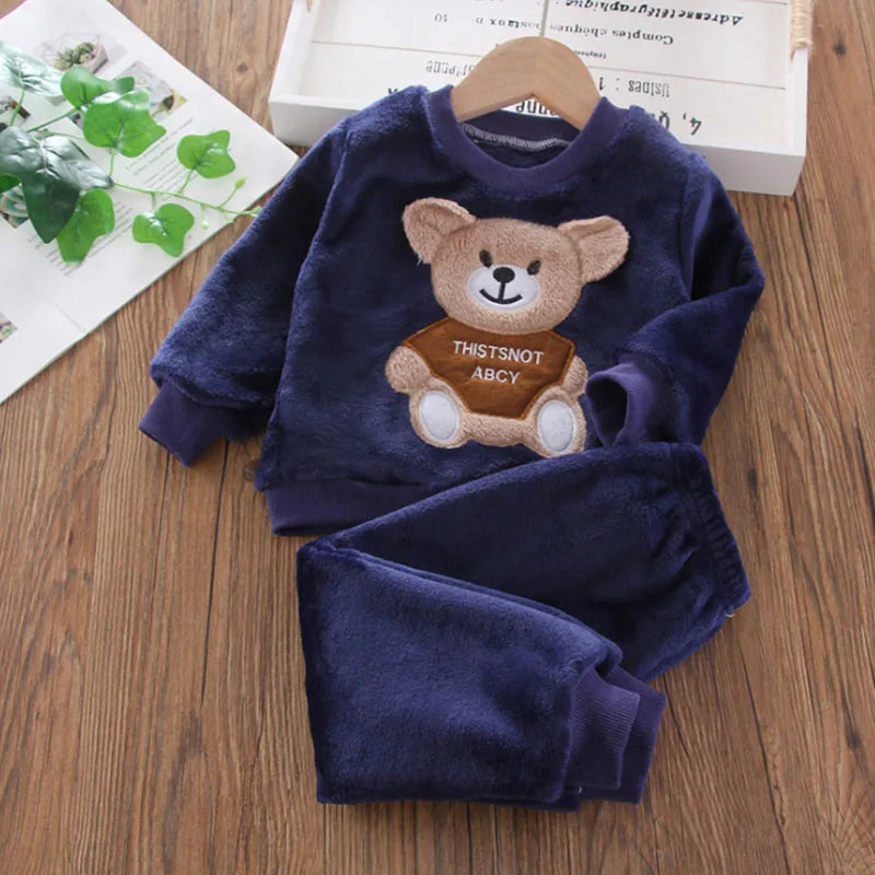 New Winter Baby Girls Boys Homewear Sets Autumn Fashion Flan