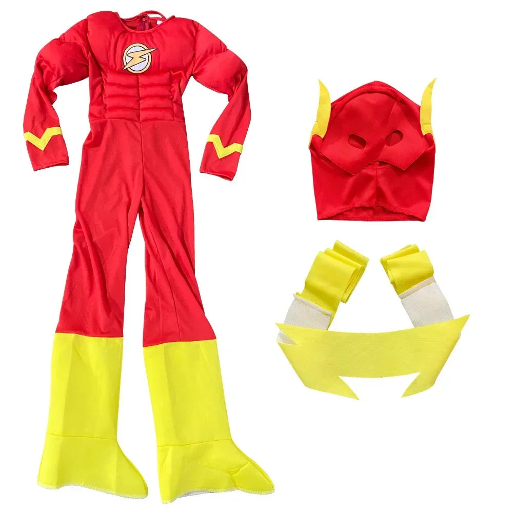 Halloween Superhero Set Flash Muscle Fancy Dress Unisex Fant