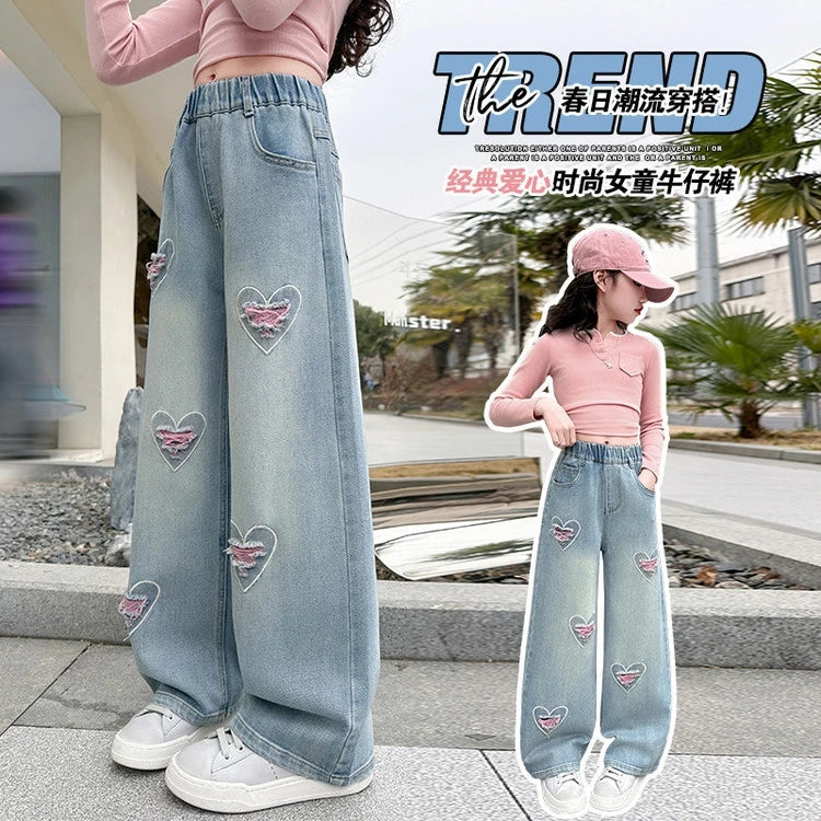 5-14 Years Spring Autumn Girls Jeans Retro And Vintage Five-
