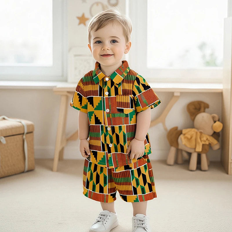 Geometric Print Shirt & Shorts Set, 12M–4T