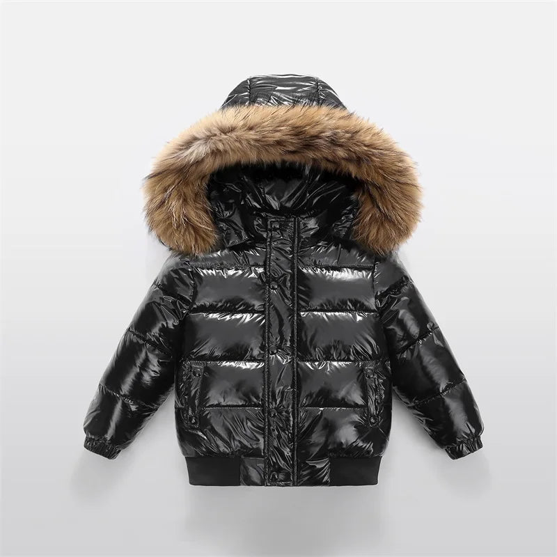 2-10Y Children's Genuine Down Jacket Kids Large Fur Collar T