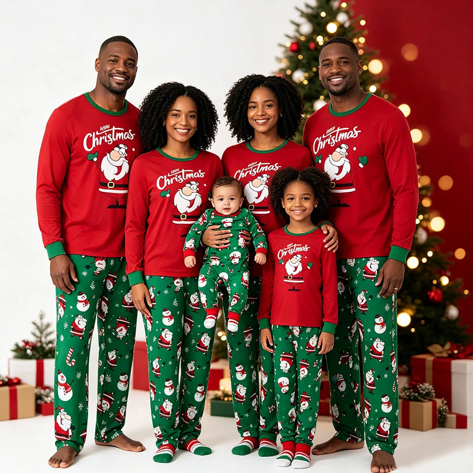 Santa Claus Snowman Print Matching Family Christmas Pajamas