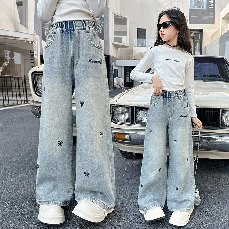 5-14 Years Spring Autumn Girls Jeans Retro And Vintage Five-