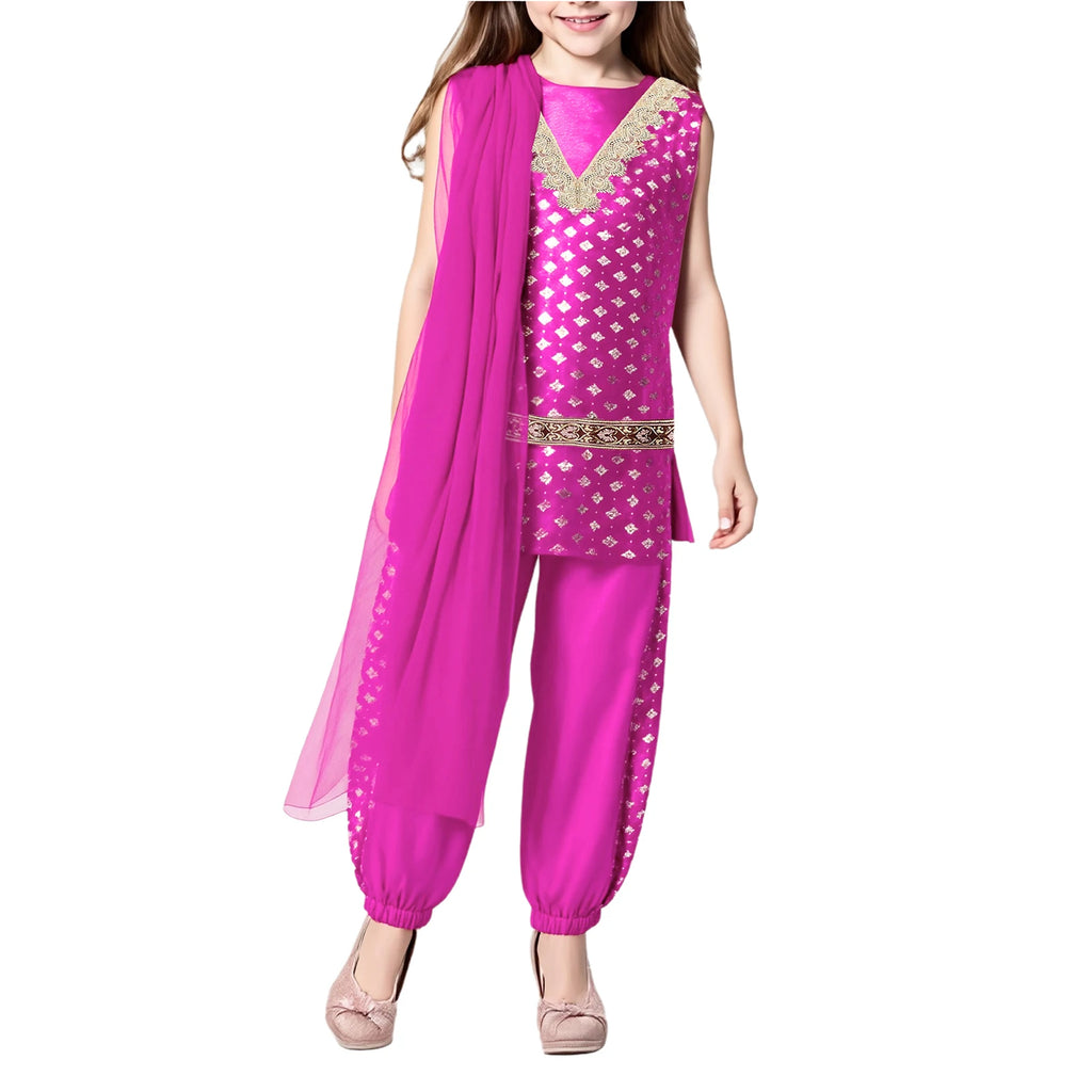 Girls' Kurta Set with Dupatta & Bloomers