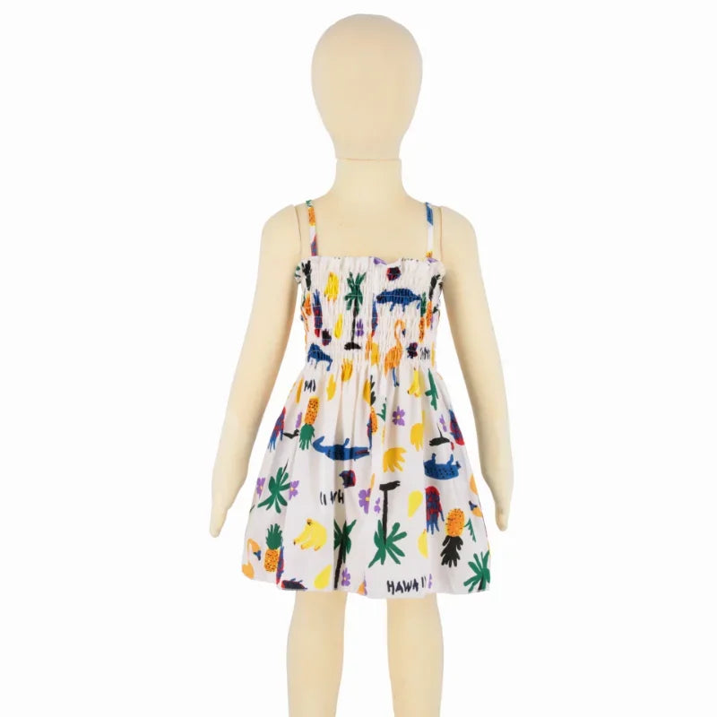Summer Girls Princess Beach Dress Strapless Floral Print Sle