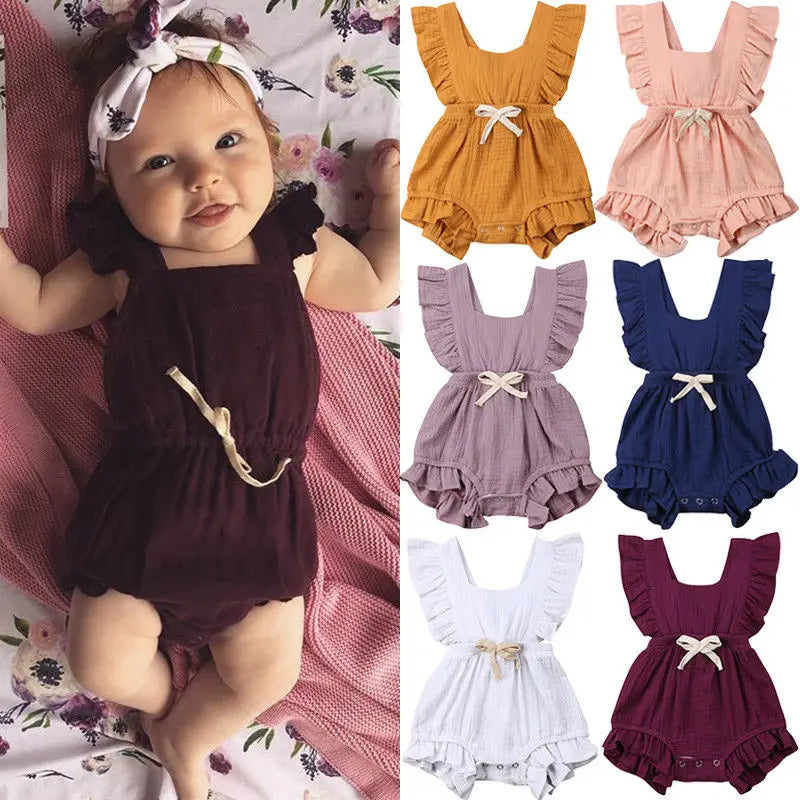 Citgeett sUMMER Newborn Baby Girls Ruffle Solid Color Bodysu