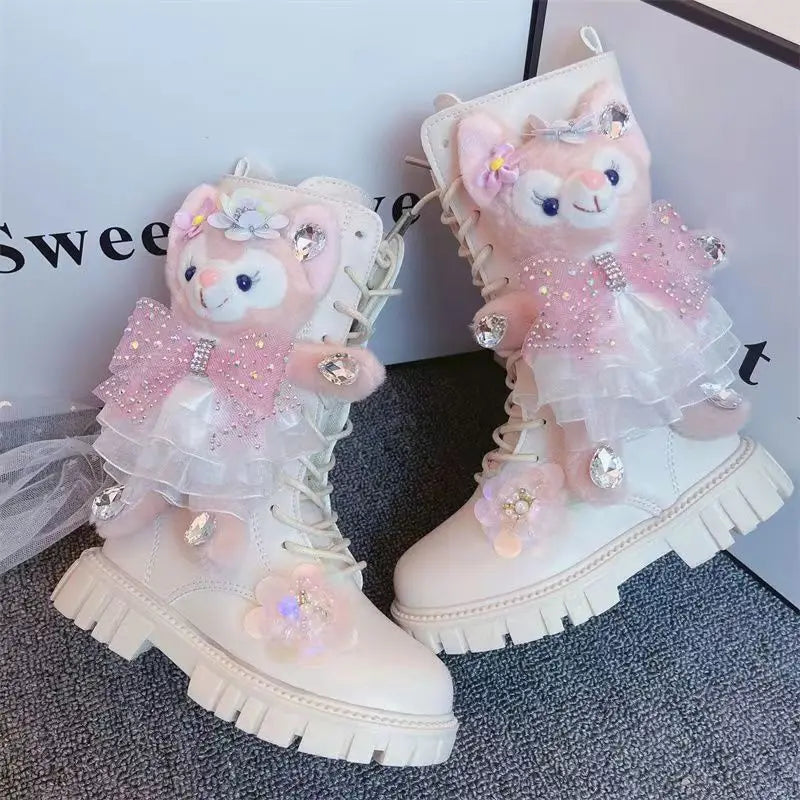 Girls' High Boots 2026 Winter Girls' Cartoon Sweet Plush Pri