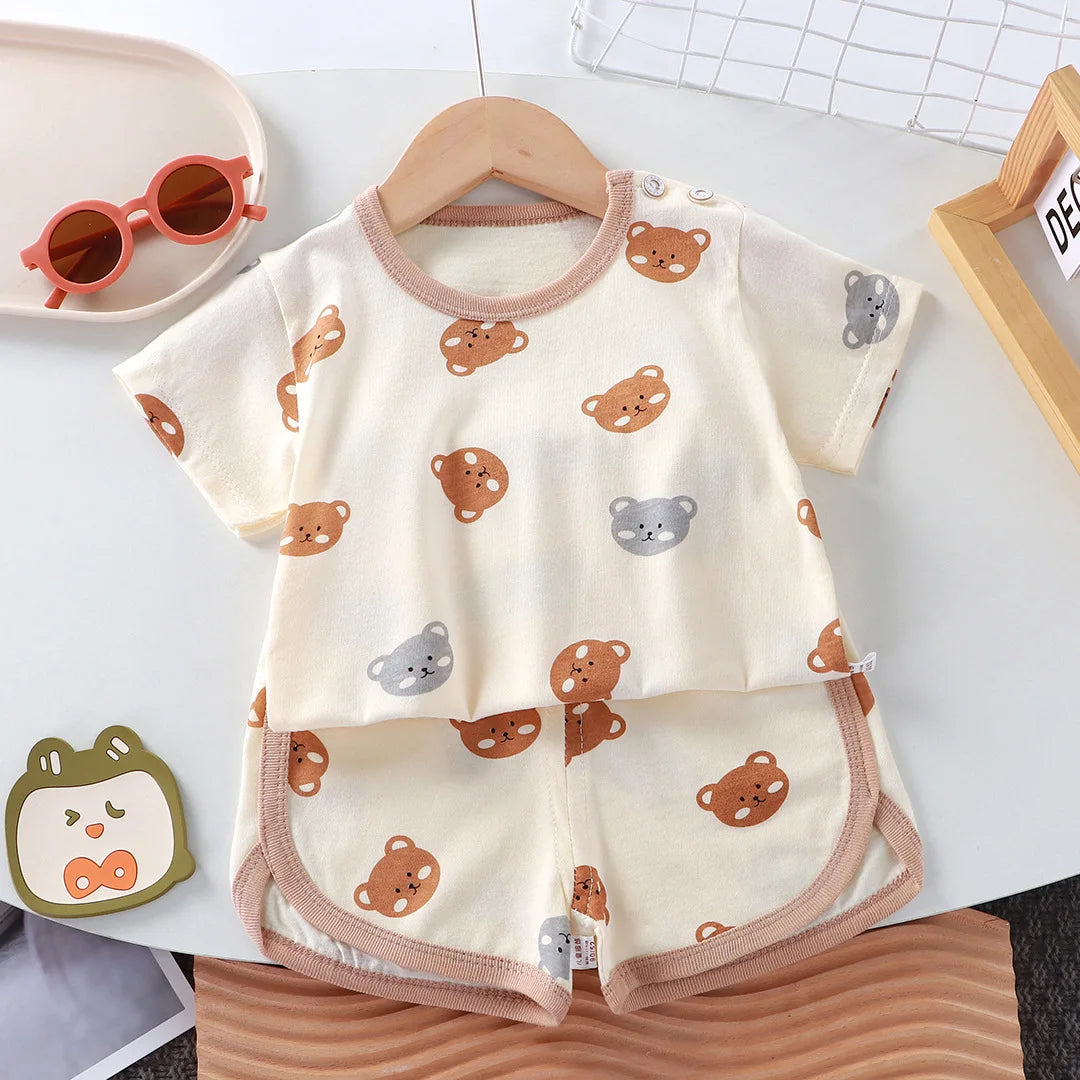 Summer cotton cartoon casual childrens set Baby Clothes girl