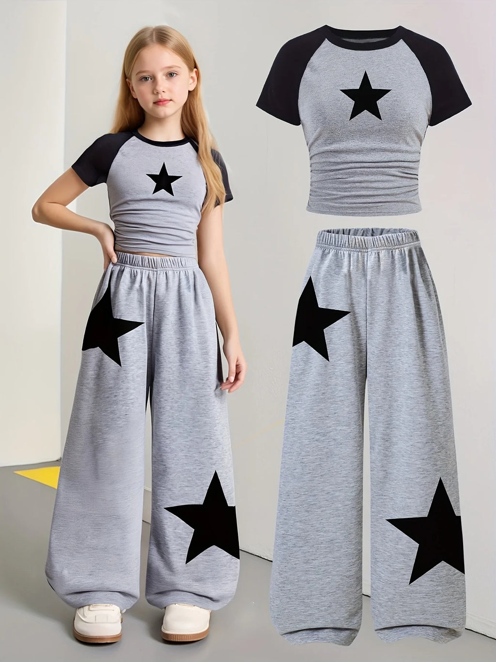 Girls' Summer and Autumn Casual Outfit: Girls' Fitted Top T-