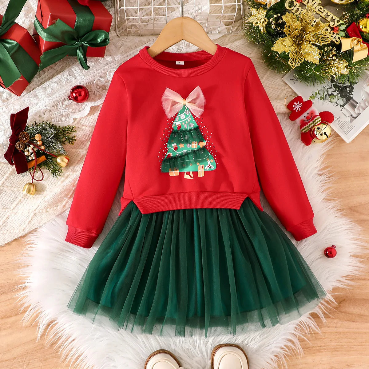 2026 Girl's Christmas Dresses Festival Green Tree Princess P