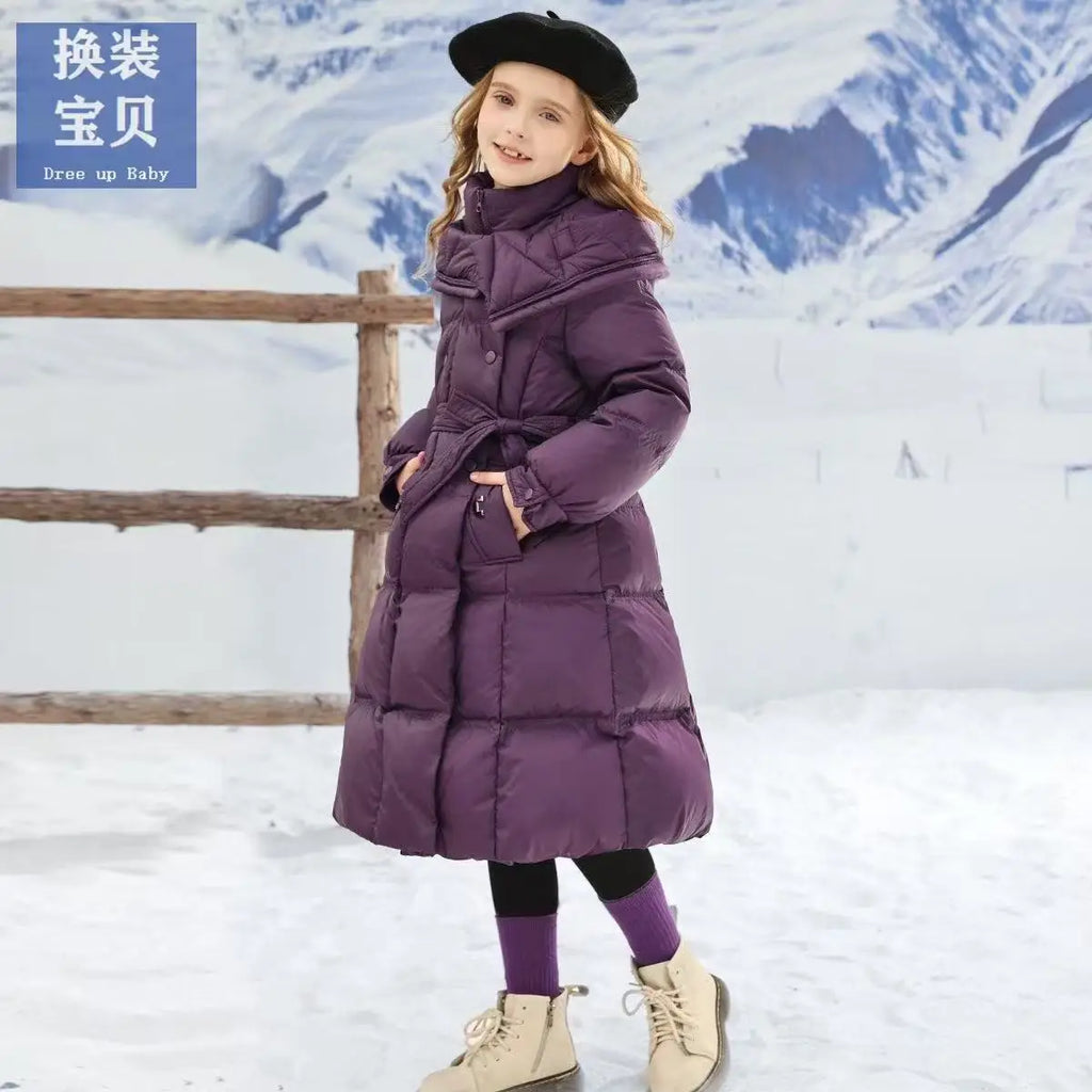 -30℃ Long Style Girls Jacket Winter Solid Color Thick Warm H