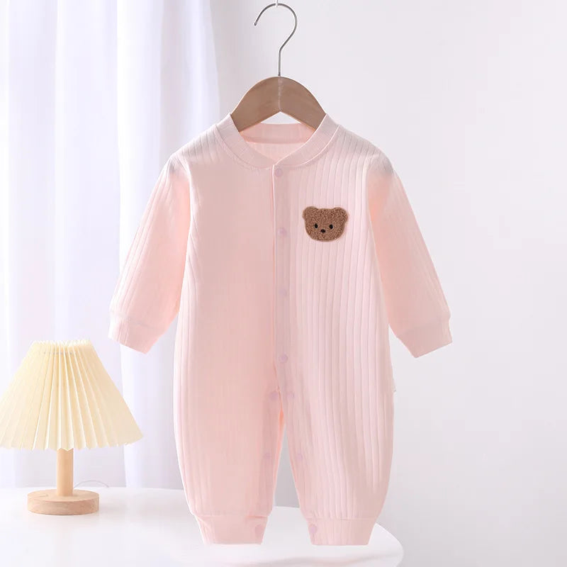 Spring Baby Romper Solid Color Bear Jumpsuit Cotton Autumn N