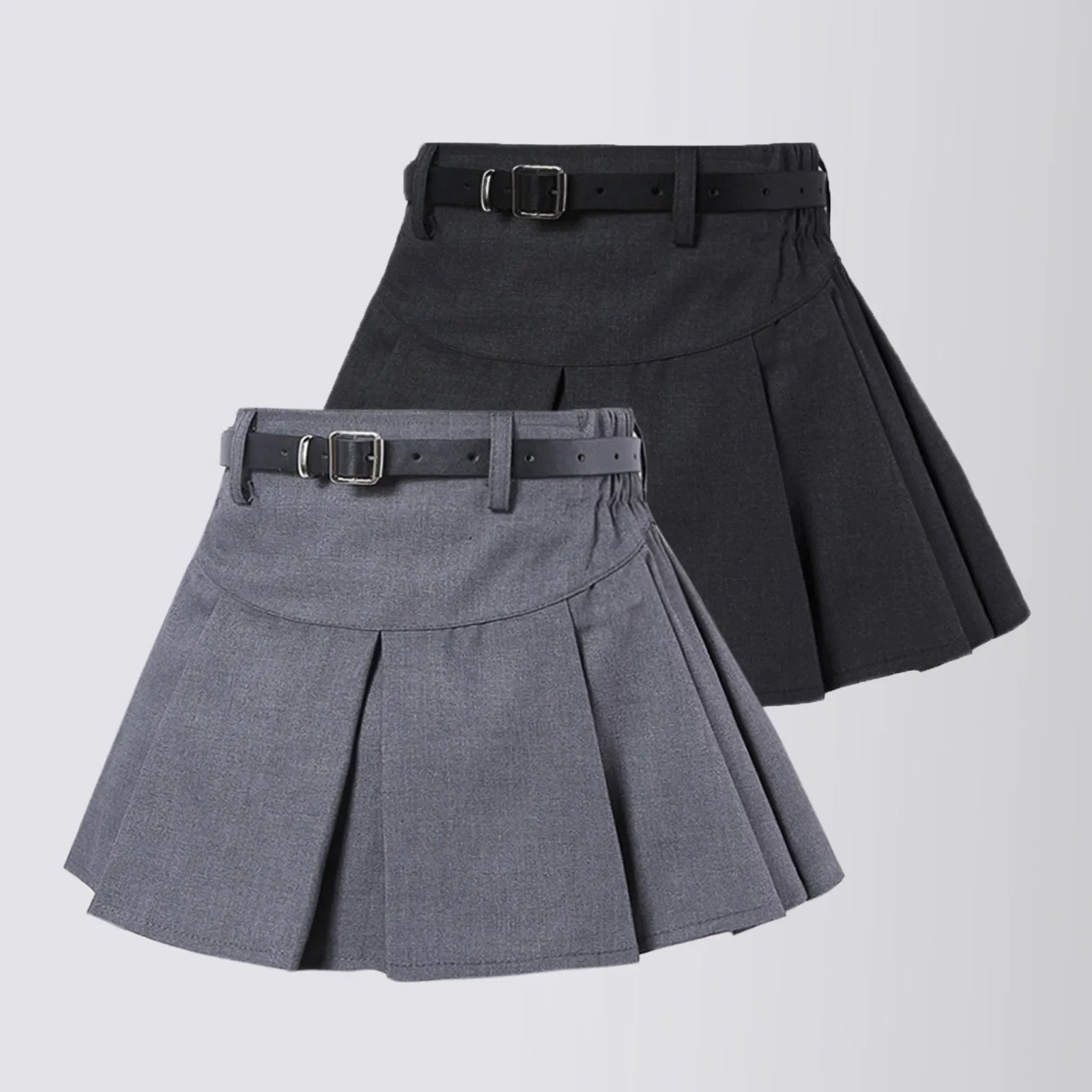 Girls' Pleated Skirt Grey Classic College Style Solid Mini S