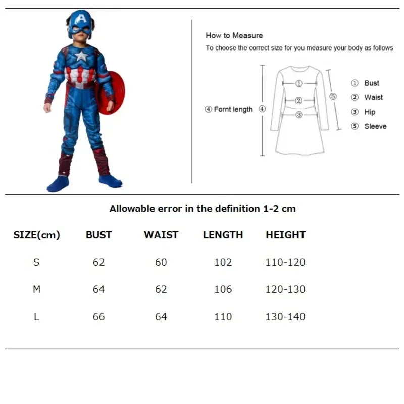 Halloween Purim Boys Captain Rogers Costume Blue Superhero M
