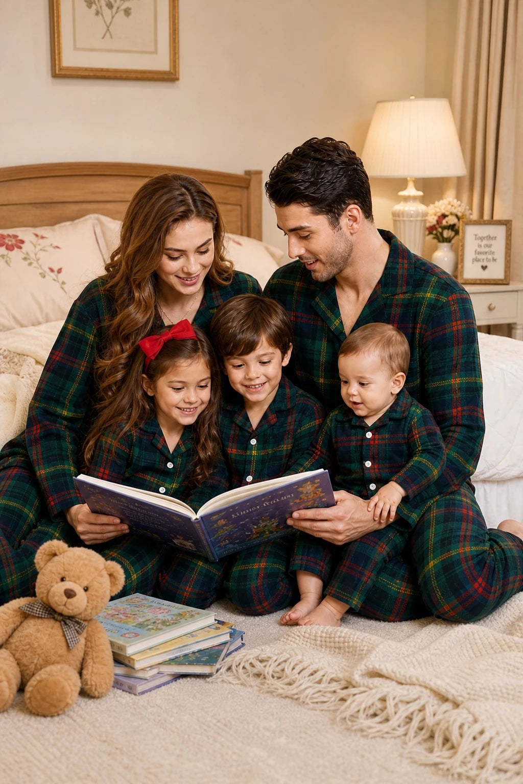 Xmas Party Look Wear Family Matching Cotton Pajamas Set Gree