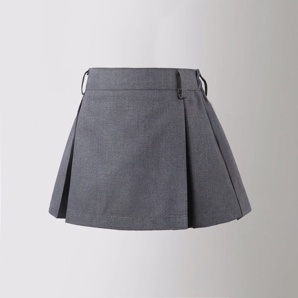 Girls' Pleated Skirt Grey Classic College Style Solid Mini S