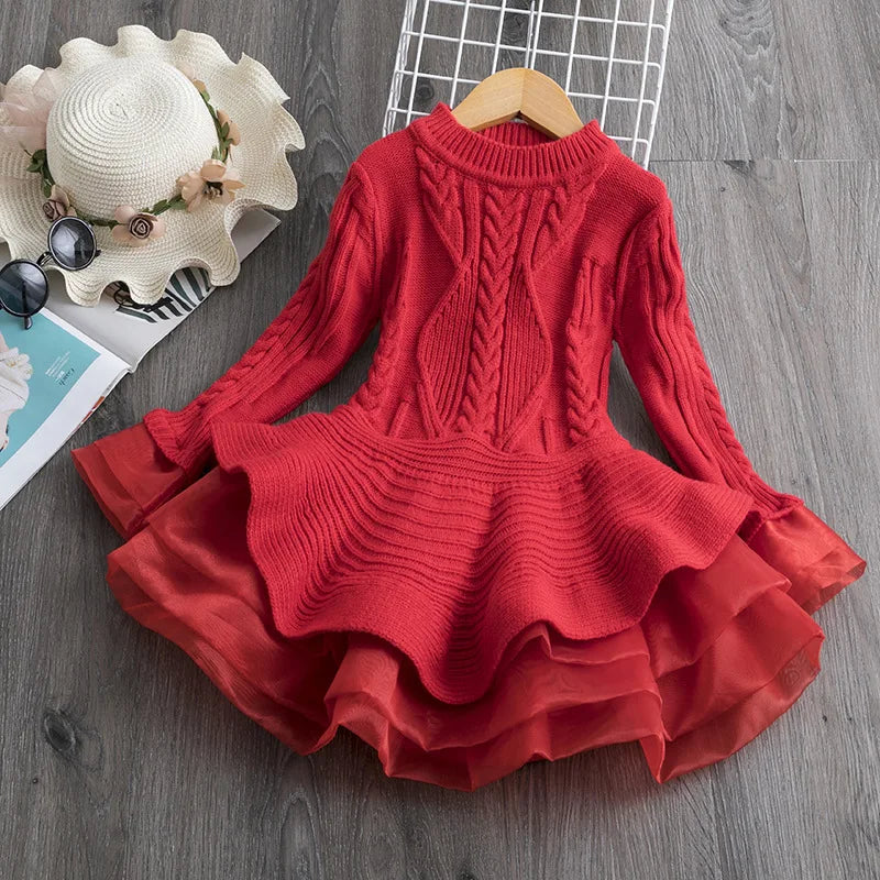 Girl Dress Winter Knitted Chiffon Dress Girl Christmas Party
