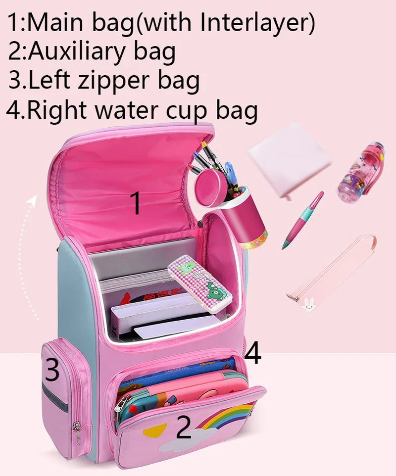 Kid Backpack for Girl Unicorn Children Bookbag Rainbow Eyes