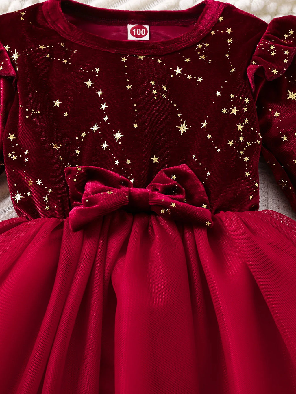 Girl Dress Autumn Winter Velvet Long Sleeved Mesh Bow Prince