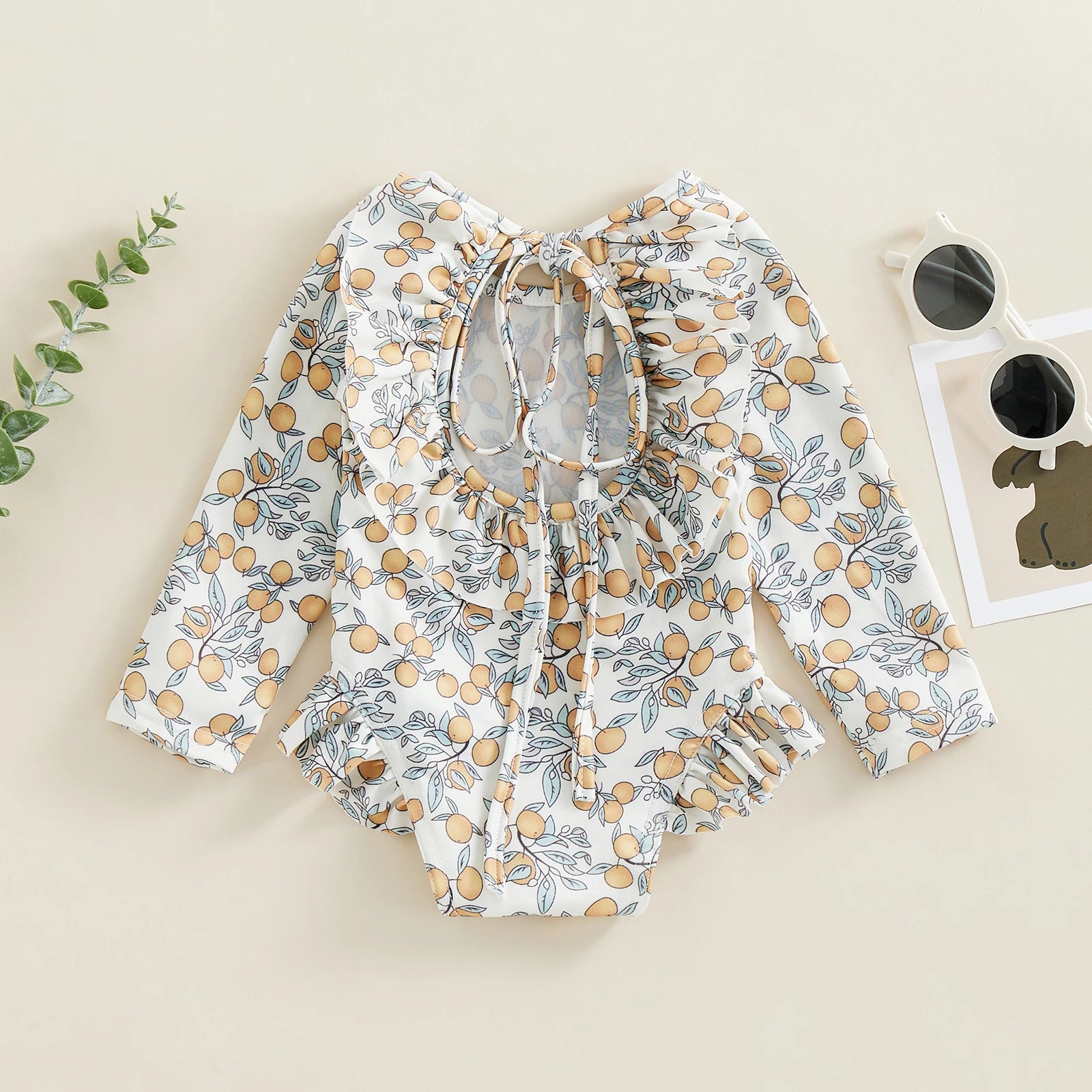 Kids Baby Girl Summer Swimwear Floral Print Backless Ruffles