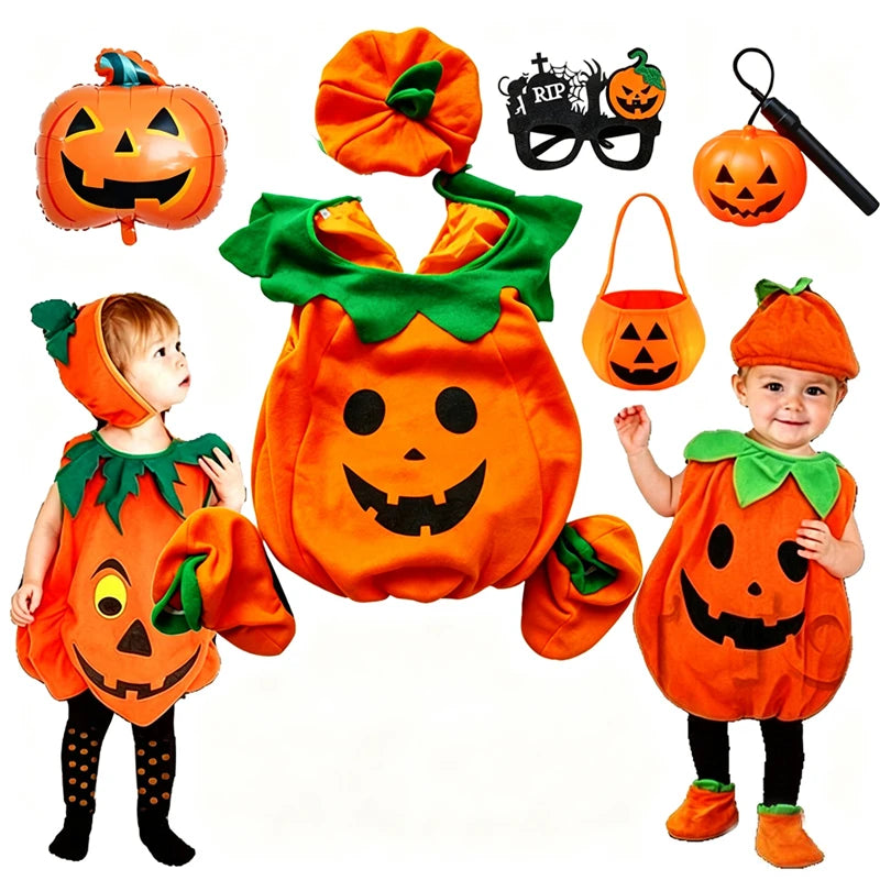 2026 Baby Girls Boys Children Jumpsuit Halloween Pumpkin Cos