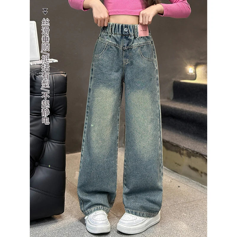 5-14 Years Spring Autumn Girls Jeans Retro And Vintage Five-