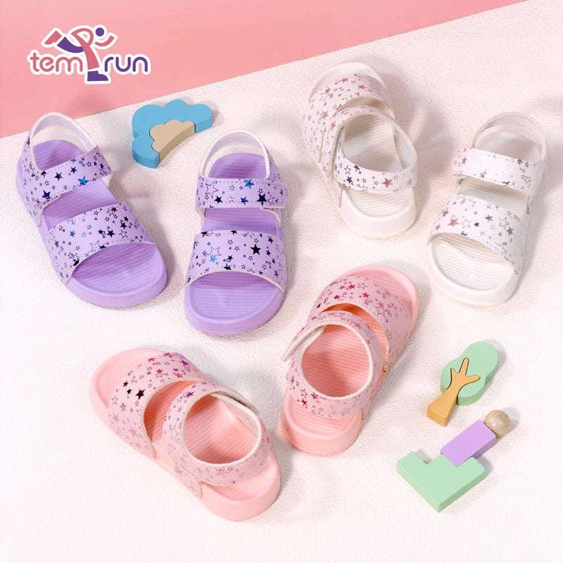 Girls' Shiny Star Outdoor Sandals Summer Printed Soft-Soled