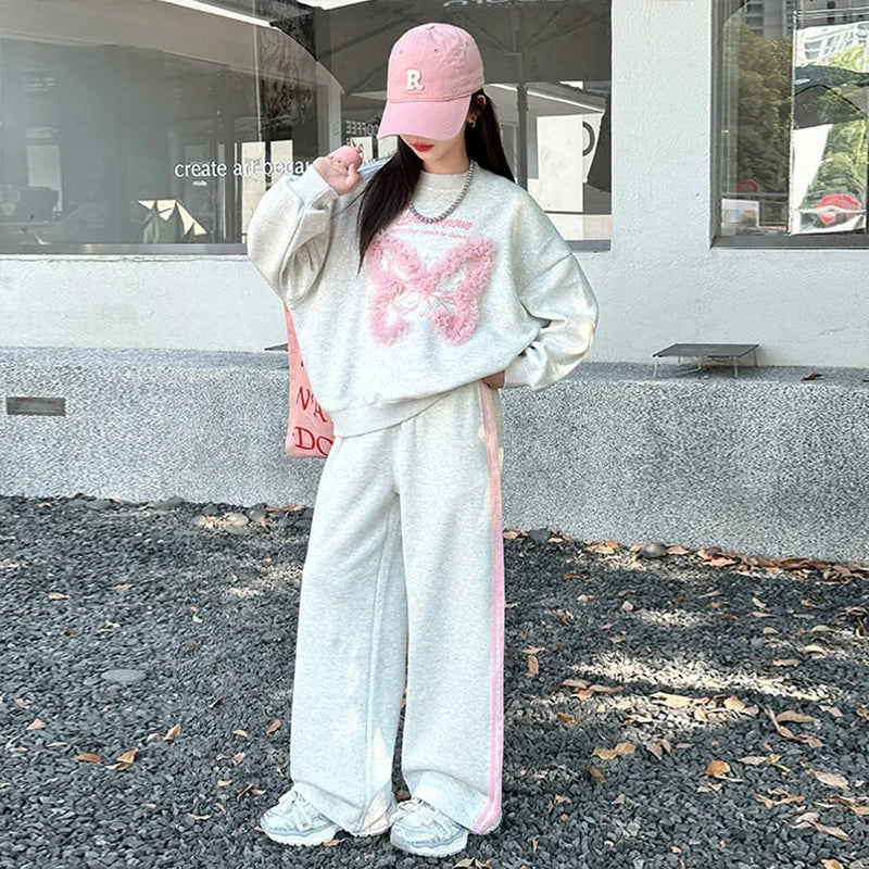 Spring Autumn Teen Girls Clothing Set Letter Print Lace Bow