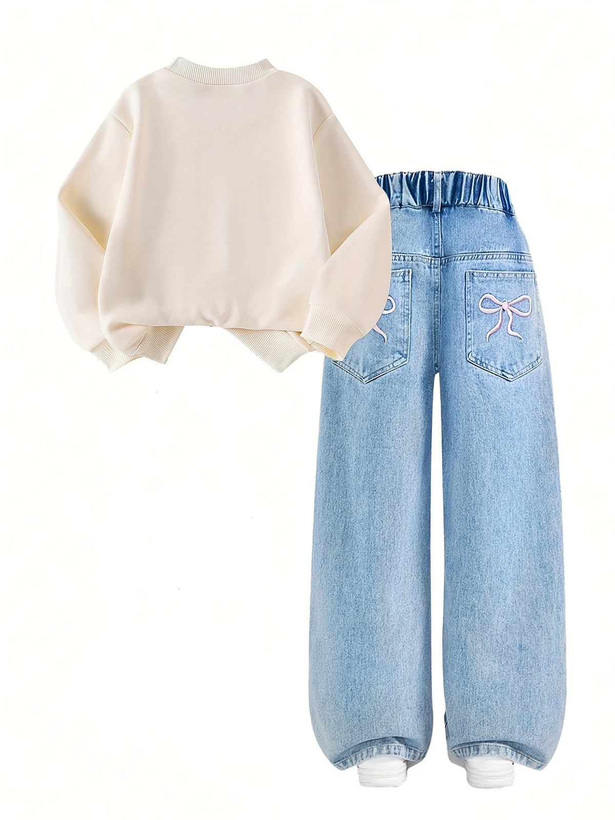 【Only Top + Pants】 Girl's Fashionable Bow-Patterned Hoodie +