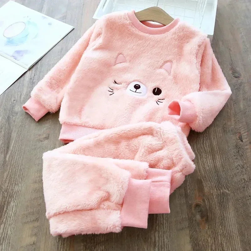 Children's Pajama Sets Bear Tops + Pants 2Pcs Kids Pajamas W