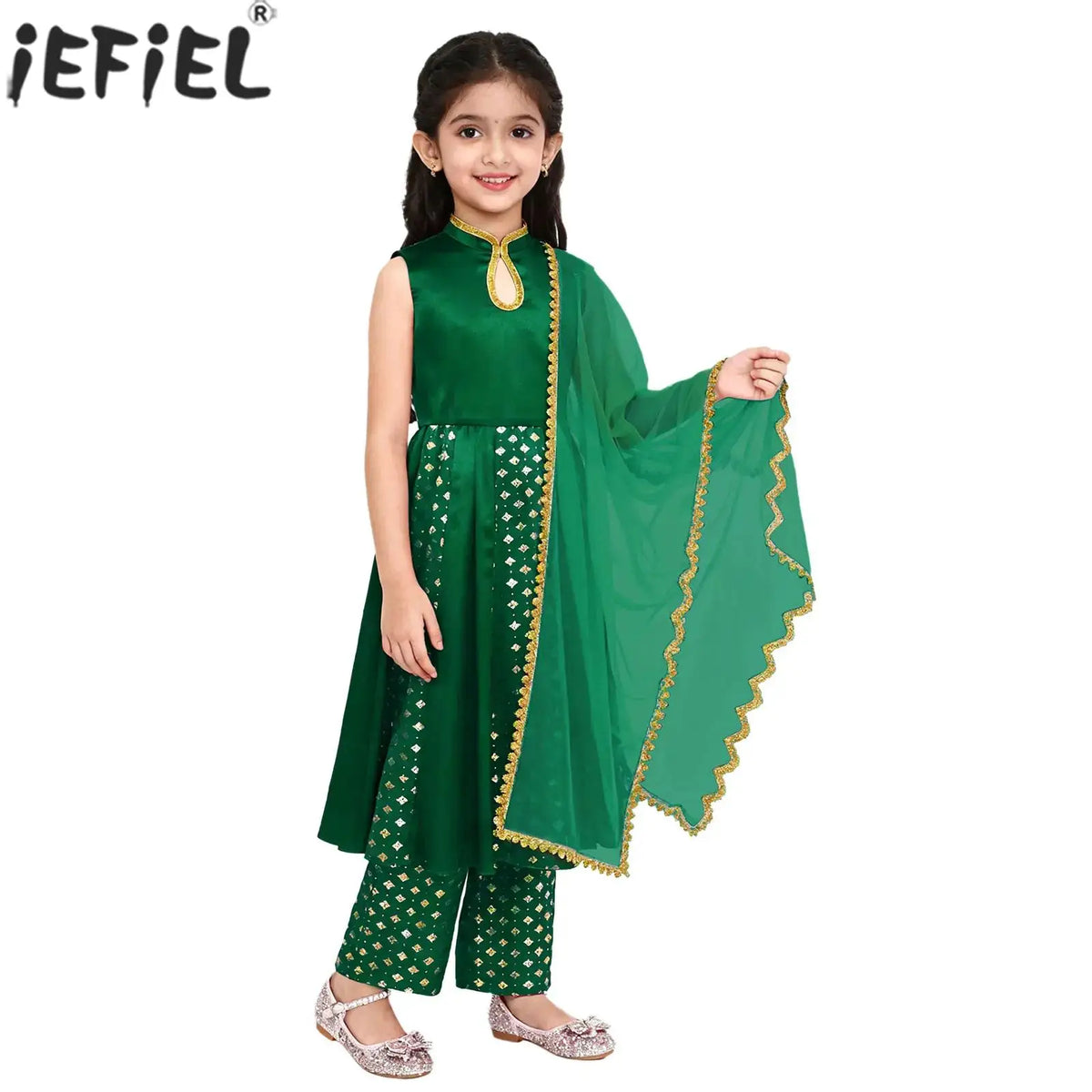 Girls' Indian Salwar Kameez with Metallic Print