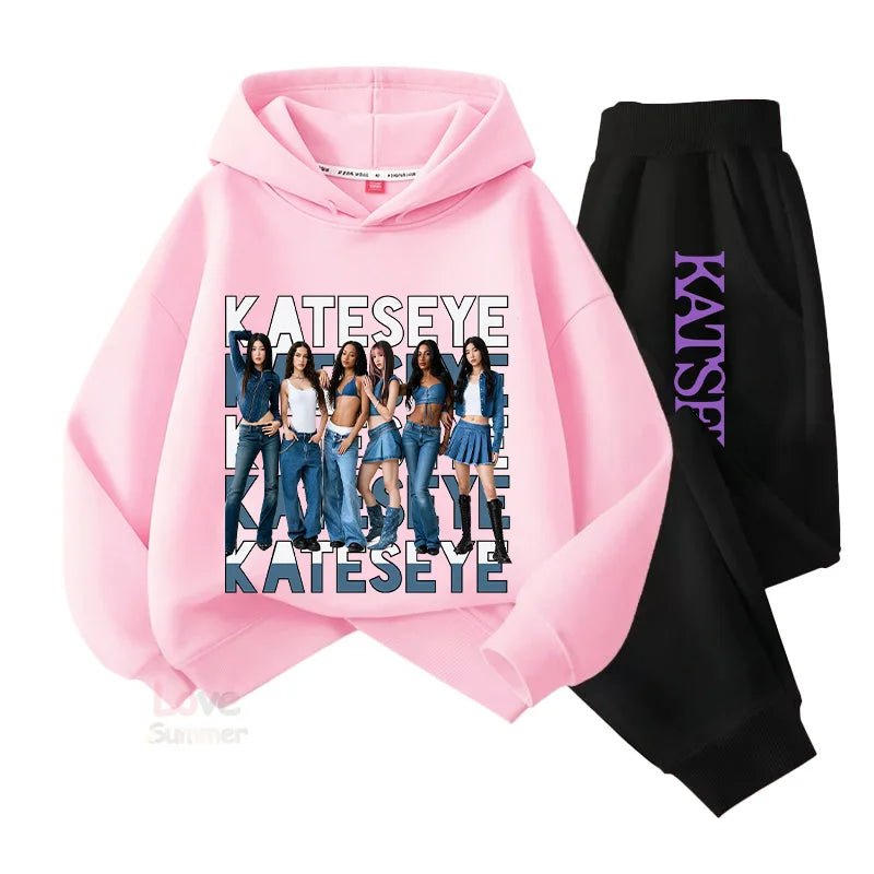 2026 autumn Katseye hoodie Girls Top Long Pant Two Piece Sui