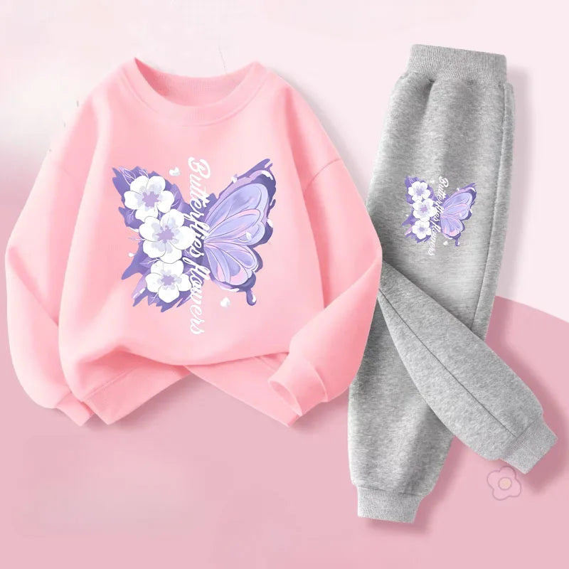 Spring Long Sleeved Top Long Pants Two Piece Sets for Girls