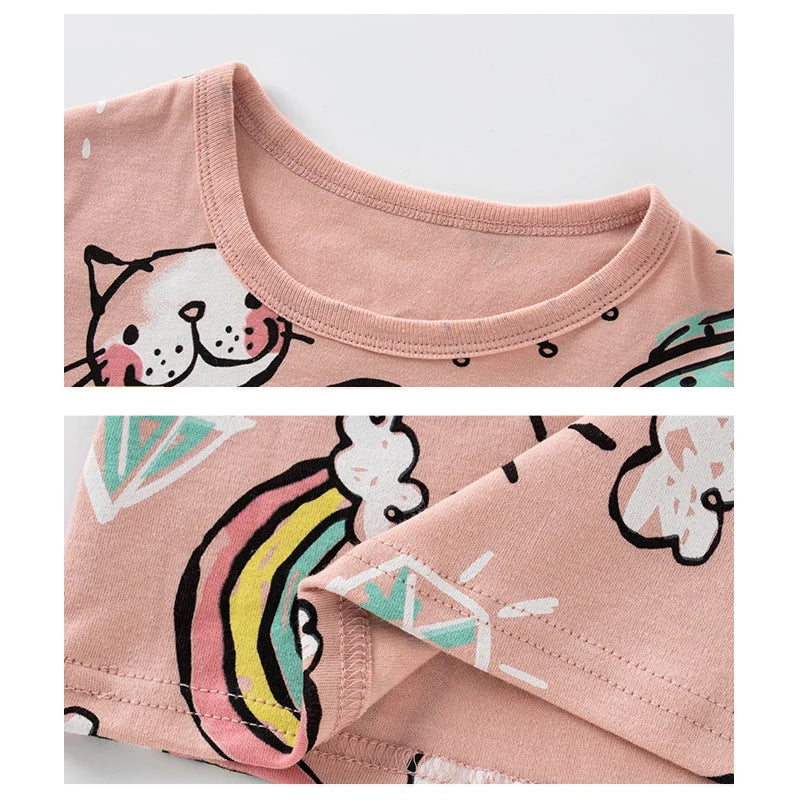 100% Cotton Pajamas Kids Girl Winter Pink Cat Teenager Girls