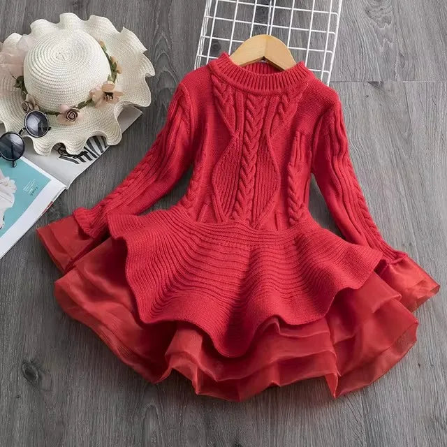 Girl Dress Winter Knitted Chiffon Dress Girl Christmas Party