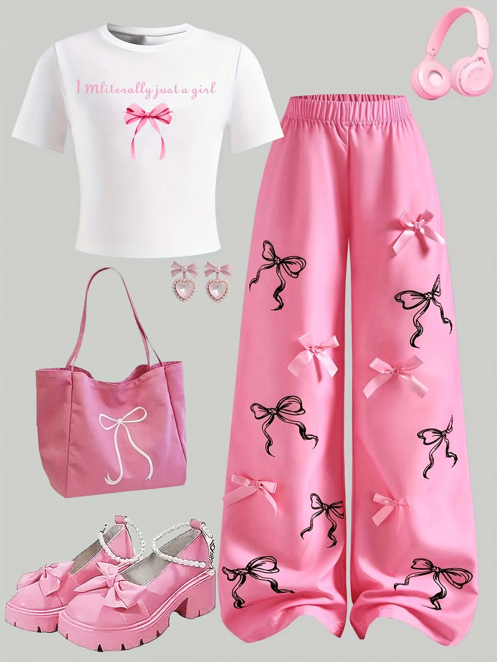 Girls' Casual Long Pants Set, Youth Girls' Letter-Print Shor