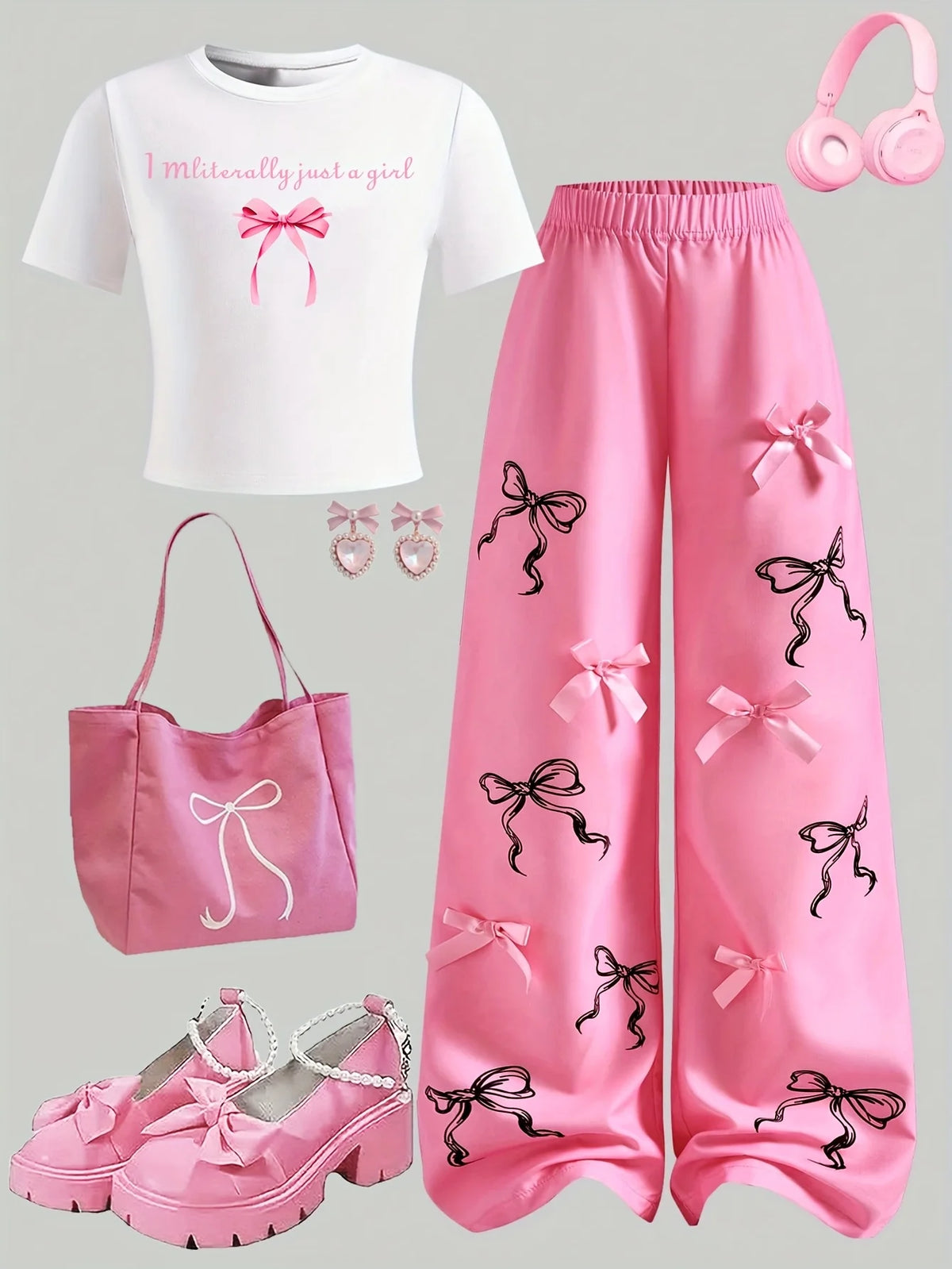 Girls' Casual Long Pants Set, Youth Girls' Letter-Print Shor