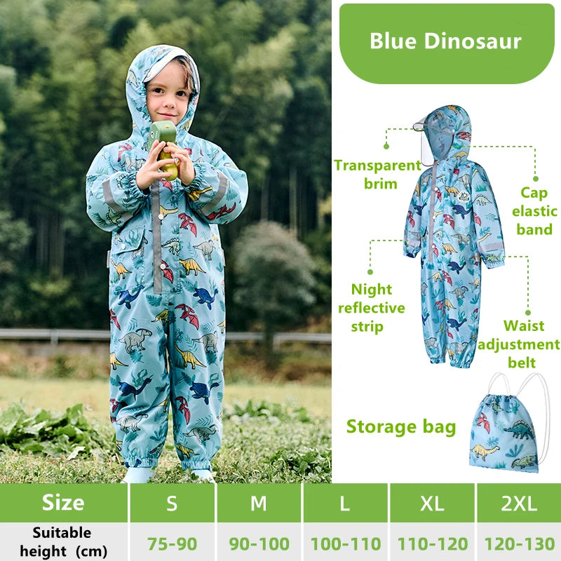 Camouflage Print Kids Raincoat With Visor Hood Reflective St