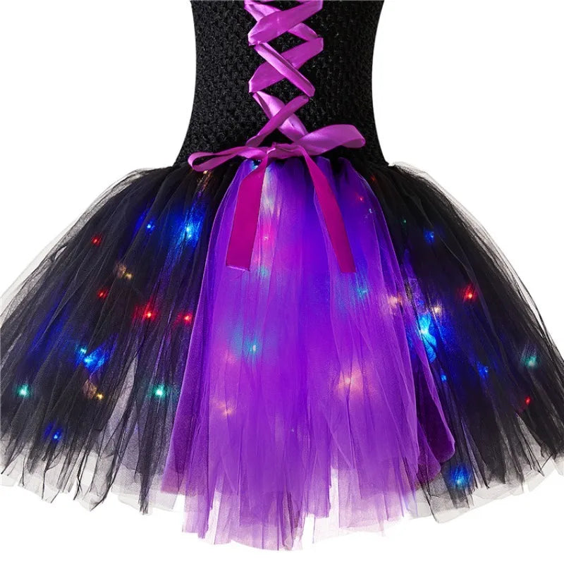 Purple Tulle Witch Puffy Dress with LED Lights for Kids, Gir