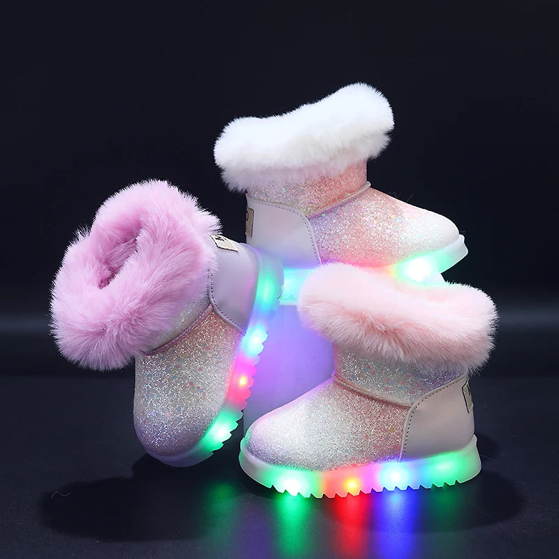 Mgo Kidss Autumn and Winter Girls' Snow Boots, Light-Up Shoe