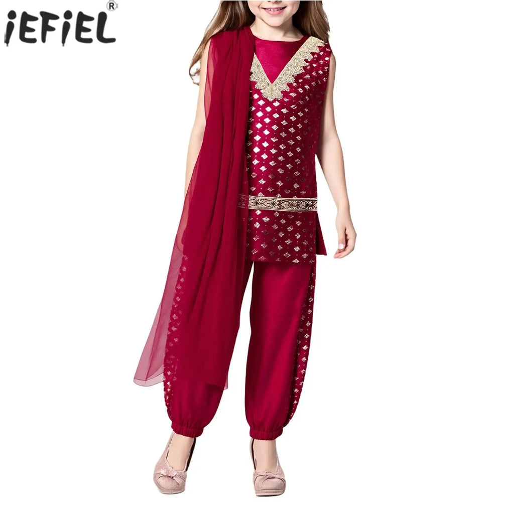 Girls Purple Indian Kurta Set with Dupatta