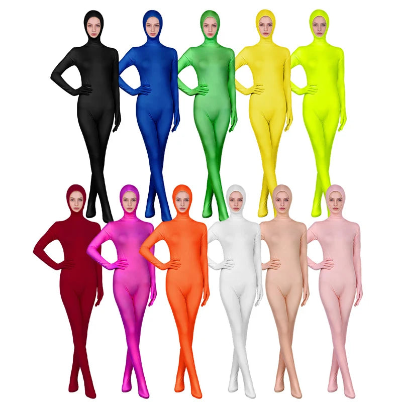 Funny Solid Color Face Revealing Tight Jumpsuit Cosplay Cost